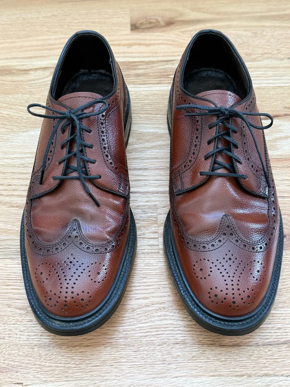 Men’s 10 3E STAFFORD Brown Leather Wingtip Derby Blucher Dress Shoes USA Made!